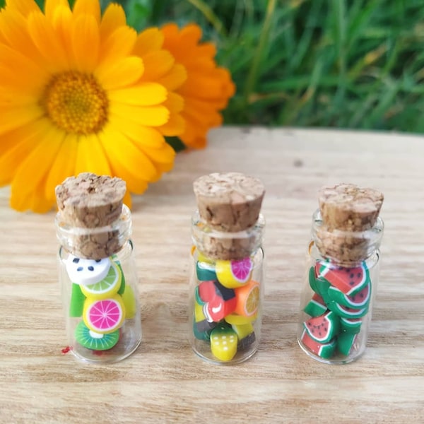 Collier de fruits miniature boucles d’oreilles en fimo polymère bouteilles anniversaire idées cadeaux idées cadeaux