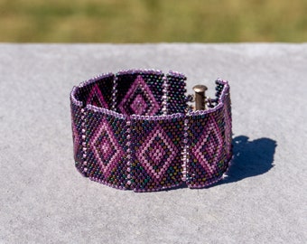 Purple Diamond Panels Beadwoven Bracelet