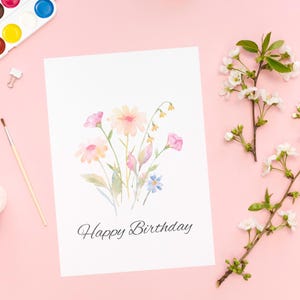 Printable Birthday Card Floral Birthday Card Flower Birthday Card Print at Home Birthday Card Happy Birthday Card for Her Digital Download