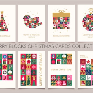 Luxury Christmas Cards Set | Premium Printed Holiday Greeting Cards | Elegant Festive Xmas Card Collection | Modern Blocks Design