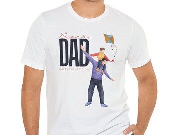 Father And Son Flying A Kite T-Shirt, Kite Maker Dad, Happy Father's Day Shirt, Super Dad Tees, Flying Dad, Kite Print, Short Sleeve Tee