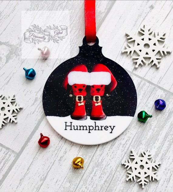 Puppy in Santa Boot Red Dachshund Personalized Christmas Dog Ornament