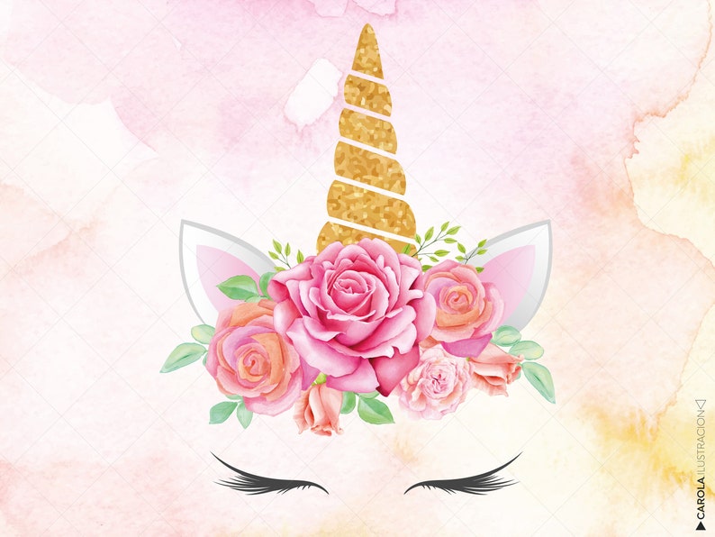unicorn head horn clipart png watercolor flowers set unicorns etsy