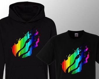 Kids Rainbow Flame Hoodie or T-Shirt, Colourful Flames Print Top, Boys Girls Streetwear Gift, Unisex Kids Graphic Hoody 3-13 Years