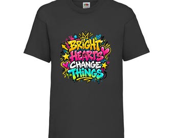 Bright Hearts Change Things Kids T-Shirt, Graffiti Crown Cotton Top, Ages 3-13