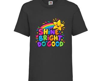 Shine Bright Do Good Kids T-Shirt, Rainbow and Star Cotton Top, Ages 3-13