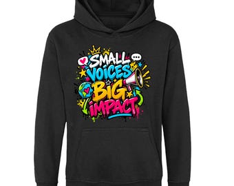 Small Voices Big Impact Kids Hoodie, Graffiti Speak Up Pullover, Ages 5-13