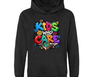 Kids Who Care Kids Hoodie, Graffiti Globe Hands Pullover, Ages 5-13