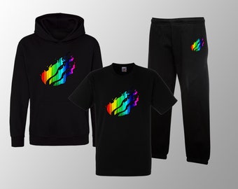 Kids flame Rainbow print Tracksuit Hoodie, Joggers, T shirt Rainbow flame Hoodie Rainbow flame Jog Pants t shirt Boys Hoodie Girls hoodie