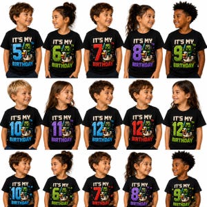 Custom Kids Chicken Jockey Birthday Shirt Gamer Birthday T Shirt for Boys & Girls Pixel Block Party Tee 5th 6th 7th 8th 9th 10th 11th 12th