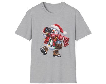 Snowman Photographer Unisex T-Shirt, Christmas Camera Shirt, Photographer Xmas Gift, Funny Holiday Top