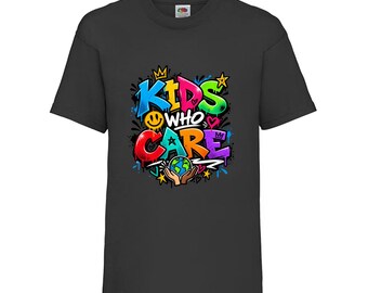 Kids Who Care Kids T-Shirt, Graffiti Globe Hands Cotton Top, Ages 3-13