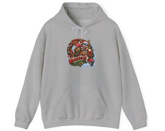Wreath Rider Reindeer Unisex Hoodie, Scooter Christmas Hoodie, Reindeer Xmas Gift, Funny Holiday Top