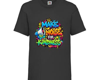 Make Noise For Kindness Kids T-Shirt, Graffiti Megaphone Cotton Top, Ages 3-13