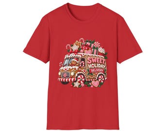 Sweet Holiday Delivery Unisex T-Shirt, Gingerbread Van Shirt, Candy Christmas Gift, Baker Xmas Top