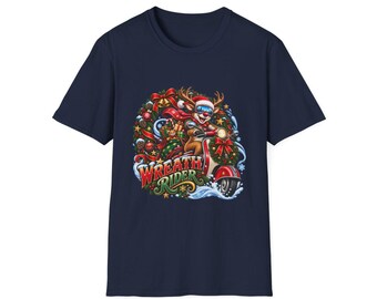 Wreath Rider Reindeer Unisex T-Shirt, Scooter Christmas Shirt, Reindeer Xmas Gift, Funny Holiday Top