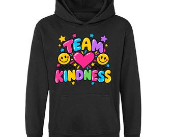 Team Kindness Kids Hoodie, Smiley and Heart Pullover, Ages 5-13