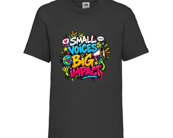 Small Voices Big Impact Kids T-Shirt, Graffiti Speak Up Cotton Top, Ages 3-13