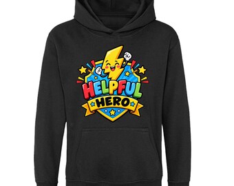 Helpful Hero Kids Hoodie, Lightning Badge Pullover, Ages 5-13