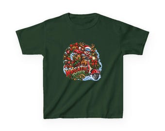 Wreath Rider Reindeer Kids T-Shirt, Scooter Christmas Shirt, Reindeer Xmas Gift, Funny Holiday Top