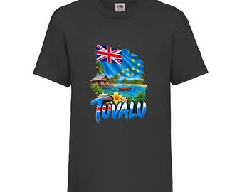 Tuvalu Heritage Kids T-Shirt, Island and Flag Crest Cotton Top, Ages 3-13