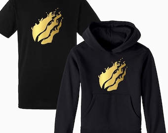 Kids flame print hoodie or t shirt. gold flame Hoodie gold flame t shirt