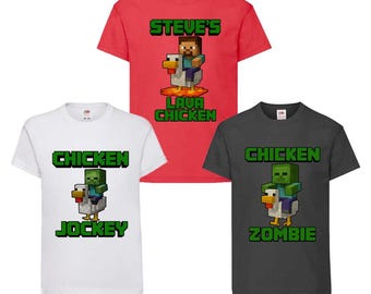Kids T-Shirts 3-Pack Bundle |  Chicken Jockey T shirt | Lava tshirts Zombie Boys & Girls Craft Gaming Mine Pack Graphic Tees (Ages 3-13)