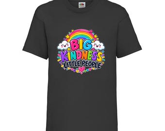 Big Kindness Little People Kids T-Shirt, Rainbow Cloud Cotton Top, Ages 3-13