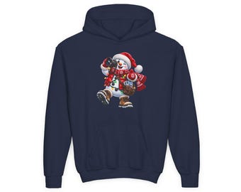 Snowman Photographer Kids Hoodie, Christmas Camera Hoodie, Photographer Xmas Gift, Funny Holiday Top