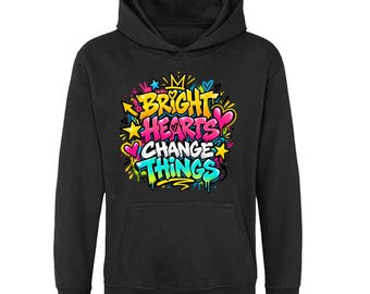 Bright Hearts Change Things Kids Hoodie, Graffiti Crown Pullover, Ages 5-13