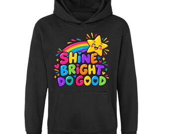 Shine Bright Do Good Kids Hoodie, Rainbow and Star Pullover, Ages 5-13