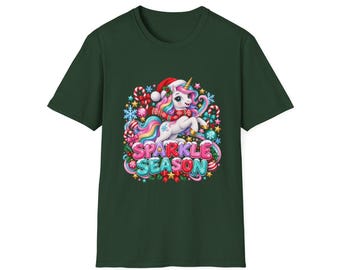 Sparkle Season Unicorn Unisex T-Shirt, Christmas Unicorn Shirt, Pastel Xmas Gift, Girls Holiday Top