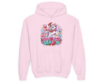 Sparkle Season Unicorn Kids Hoodie, Christmas Unicorn Hoodie, Pastel Xmas Gift, Girls Holiday Top
