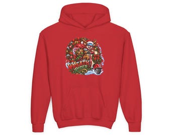 Wreath Rider Reindeer Kids Hoodie, Scooter Christmas Hoodie, Reindeer Xmas Gift, Funny Holiday Top