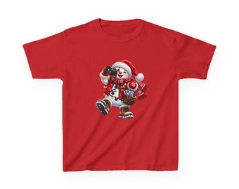 Snowman Photographer Kids T-Shirt, Christmas Camera Shirt, Photographer Xmas Gift, Funny Holiday Top