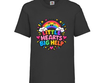 Little Hearts Big Help Kids T-Shirt, Rainbow Kindness Cotton Top, Ages 3-13
