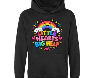 Little Hearts Big Help Kids Hoodie, Rainbow Kindness Pullover, Ages 5-13