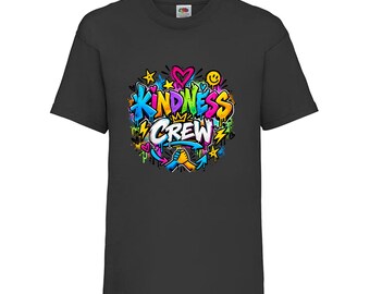 Kindness Crew Kids T-Shirt, Graffiti Street Art Cotton Top, Ages 3-13