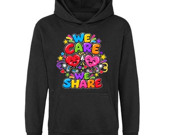We Care We Share Kids Hoodie, Heart Friends Pullover, Ages 5-13