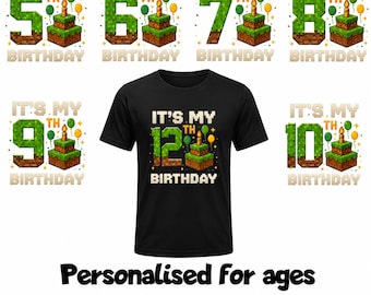 Personalised Kids Gaming Birthday Shirt | Personalised 5th-13th Birthday T-Shirt | Gamer Birthday Tee for Boys Girls | Birthday Party Top