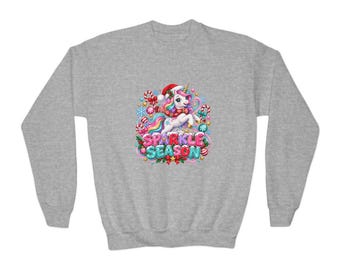 Sparkle Season Unicorn Kids Sweatshirt, Christmas Unicorn Sweatshirt, Pastel Xmas Gift, Girls Holiday Top
