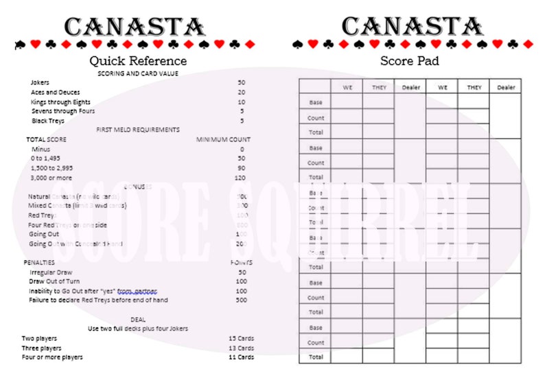 american canasta rules for two players