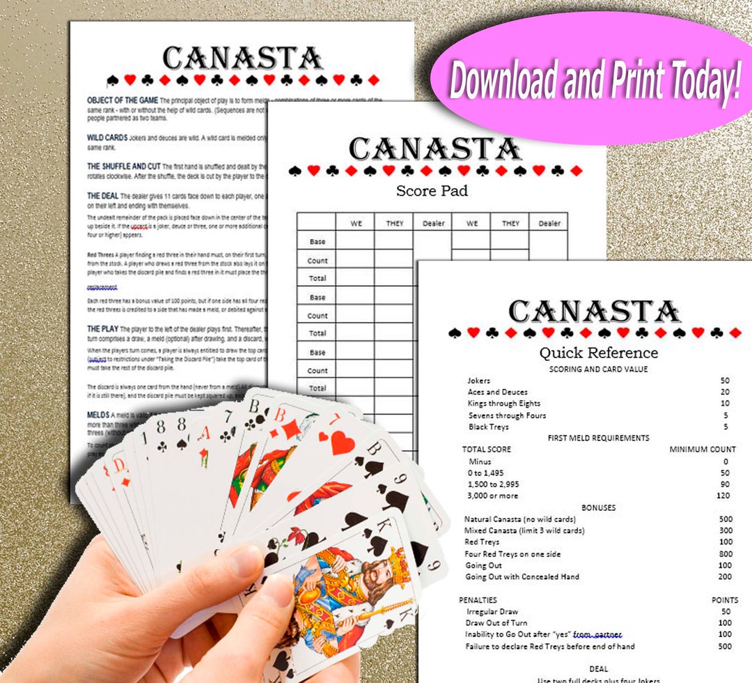 Learn and Play Canasta Score Sheet Rules and Quick 