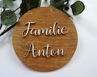 Geschenk zur Hochzeit, Holzschild, Familienschild, Türschild, rund, Weihnachtsgeschenk personalisiert