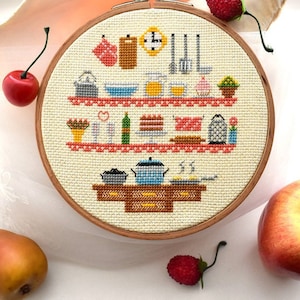 Cute Kitchen Cross Stitch Pattern PDF / cozy food tea bake floral downloaded counted chart / funny xstitch ukraine breakfast Room hoop art