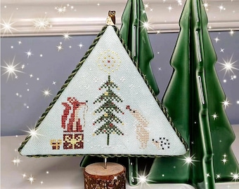 Christmas tree cross stitch pattern PDF Primitive Winter animals ornament eve sampler Fox Rabbit presents snowflake Xmas StitchyPrincess