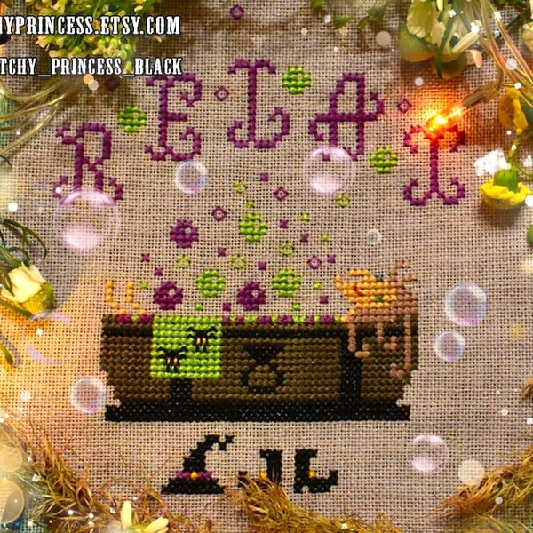 Funny Witch Cross Stitch Pattern PDF Halloween gothic bathroom witch spells relax creepy Witchy magic potion spooky retro tiny snarky