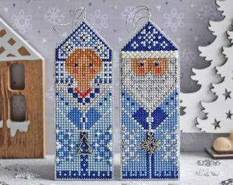 Padrão de Ponto Cruz de Natal com Papai Noel e Menina da Neve, Enfeite Mill Hill (PDF)