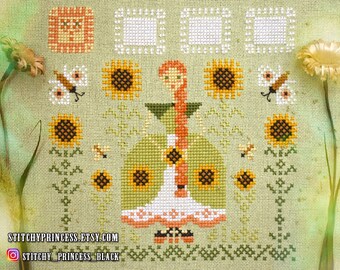 Ukraine Miss Sunflower - Fairy cross stitch pattern PDF - butterfly summer nature digital file instant download by StitchyPrincess