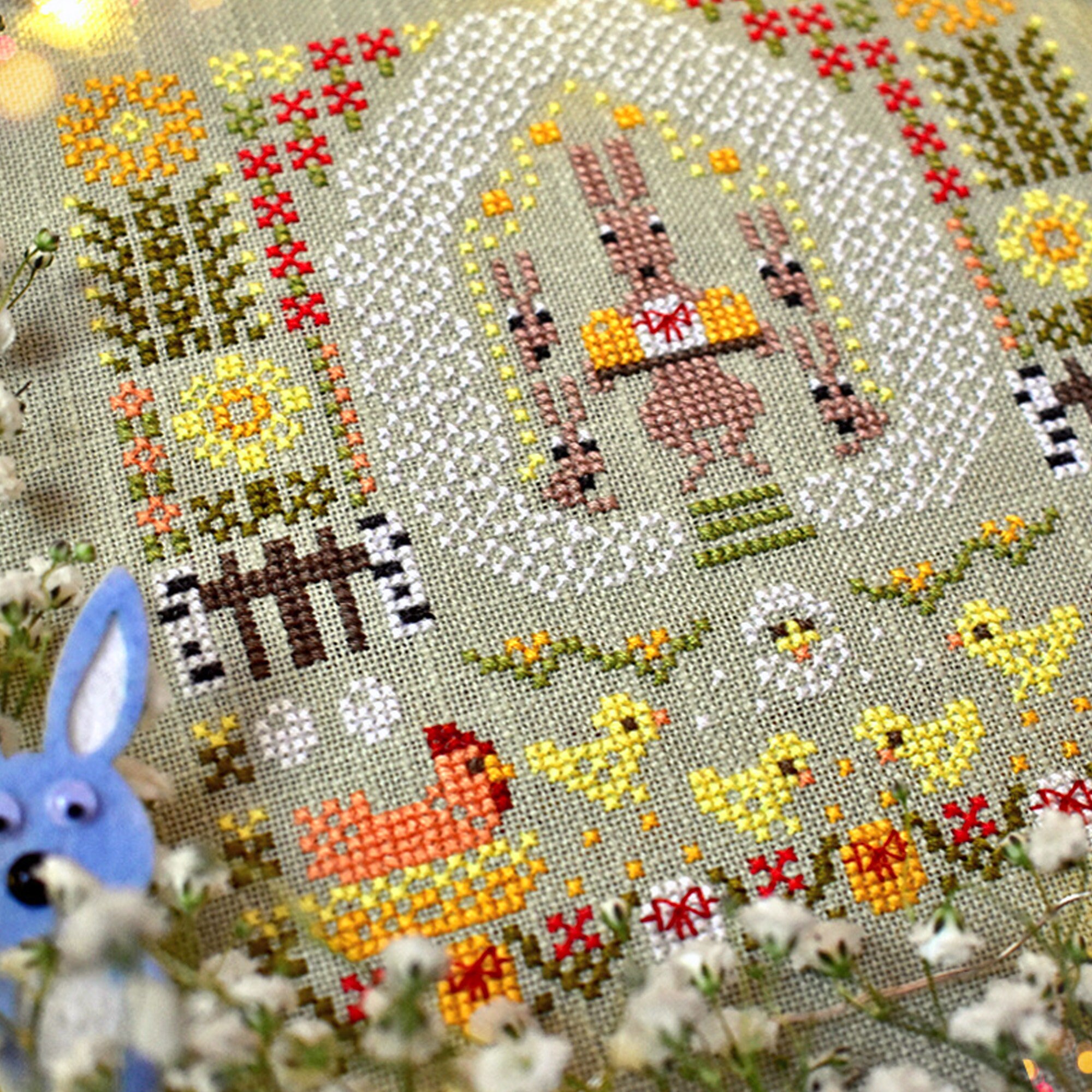 Easter Bunny Cross Stitch Pattern, Primitive Spring Sampler (PDF) - Etsy
